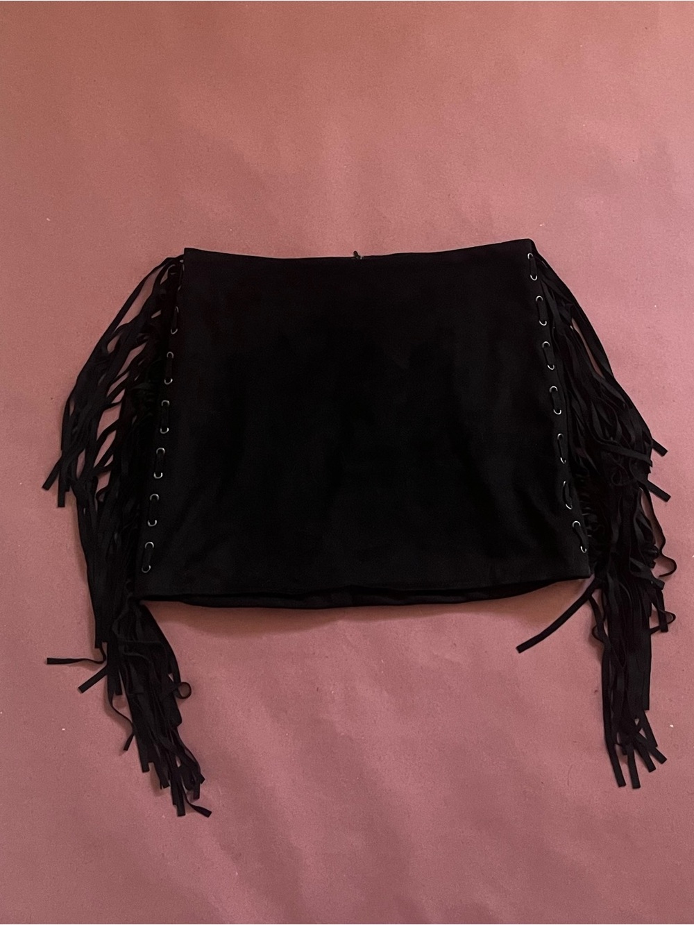 Forever 21 Black Fringe Lace-Up Mini Skirt